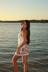 Davina White Crochet Mini Skirt