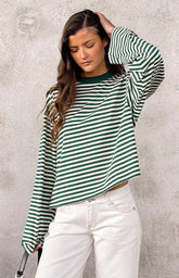 Lioness Bloom Moss Stripe Long Sleeve Top