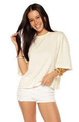 Lioness Bloom Short Sleeve Top Lemontini Stripe