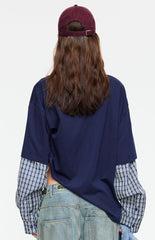 Lioness Bottega Navy Layered Contrast Sleeve Shirt