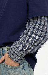 Lioness Bottega Navy Layered Contrast Sleeve Shirt
