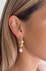 Opaline Elegance Gold Fresh Water Pearl Earrings