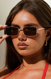 Otra Eyewear Ila Gold Brown Square Metal Frame Sunglasses