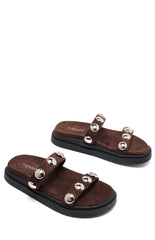 Therapy Persona Chocolate Suede Platform Silver Stud Sandals