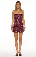 Tether Purple Sequin Strapless Party Mini Dress