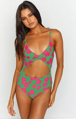 9.0 Swim Jada Cut Out One Piece Green Floral