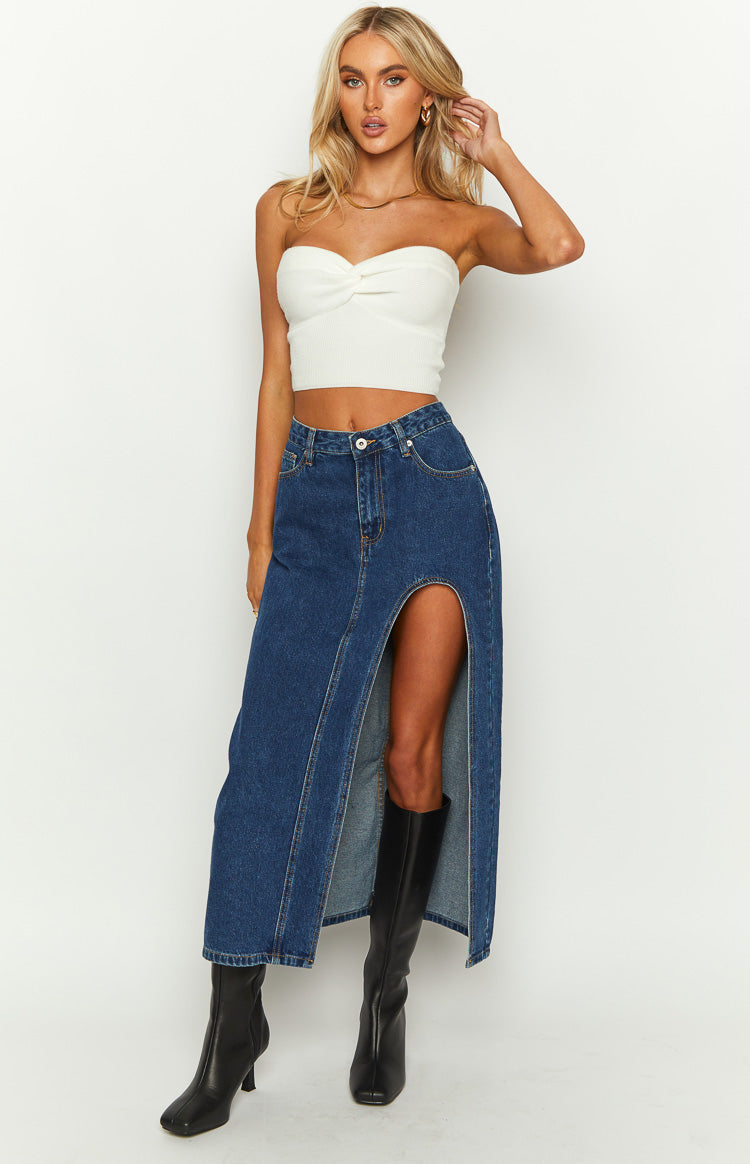 Aysha Dark Wash Denim Midi Skirt