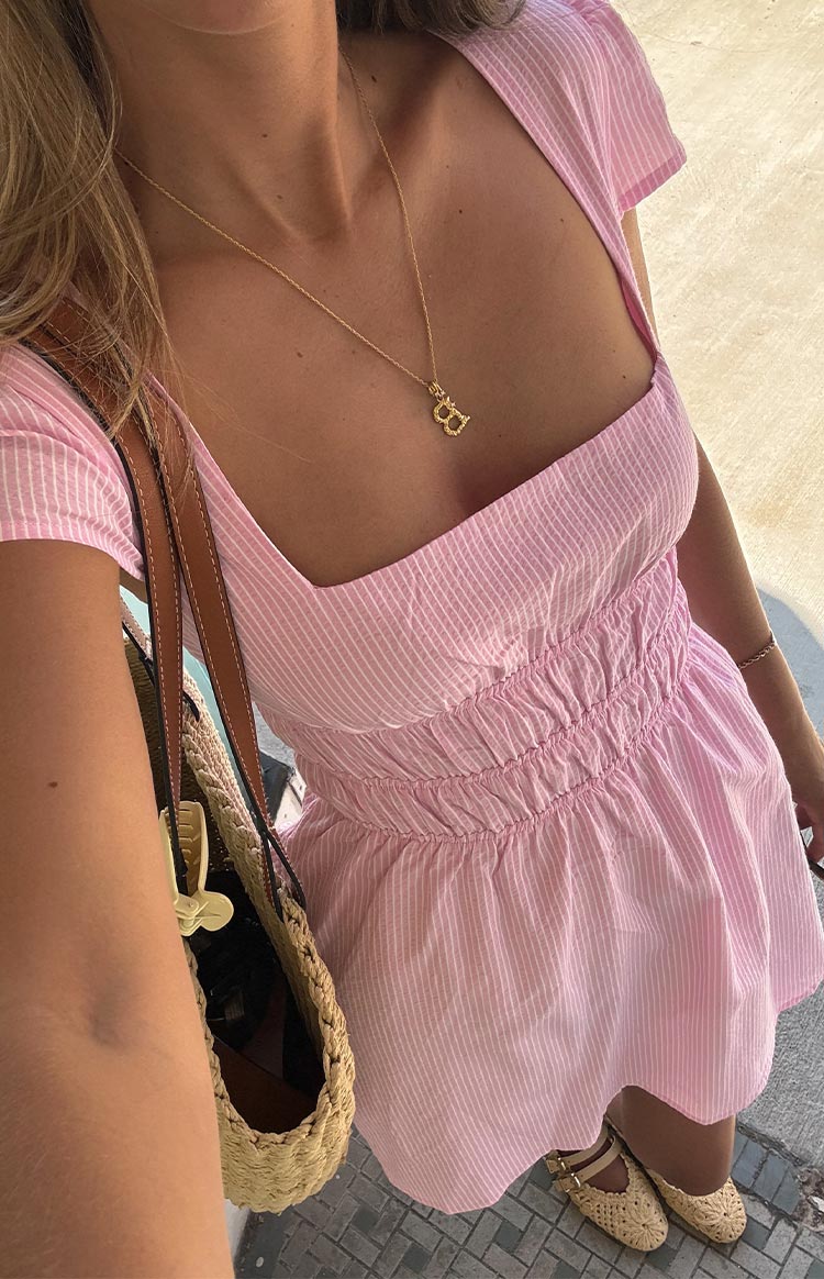 Clairo Light Pink Stripe Cap Sleeve Mini Dress