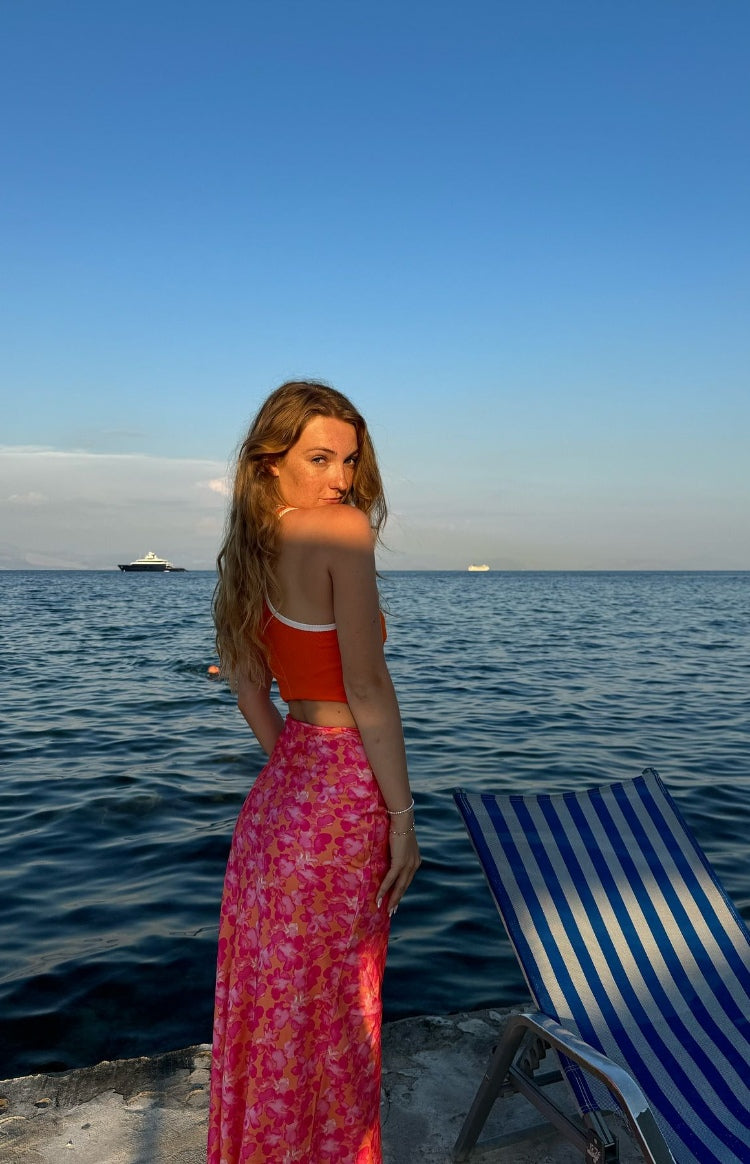 Claudi Orange And Pink Satin Maxi Skirt