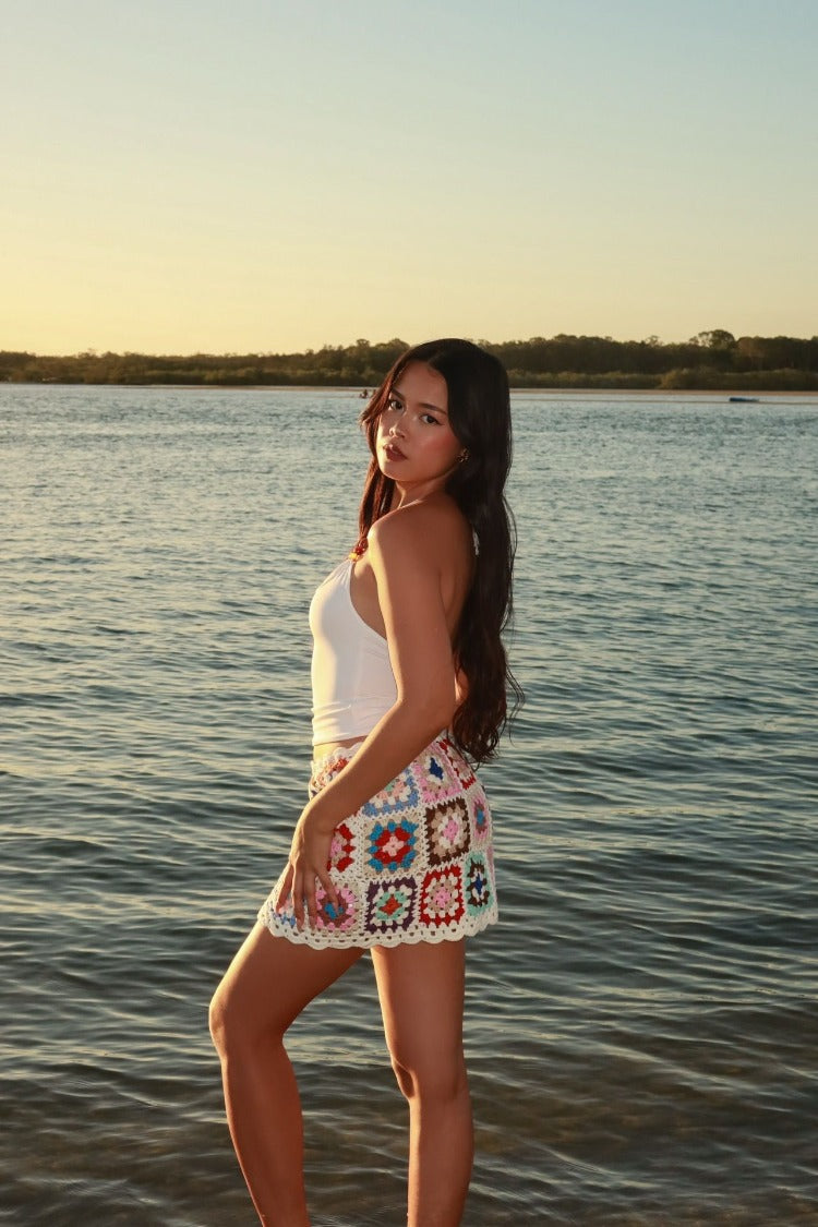 Davina White Crochet Mini Skirt
