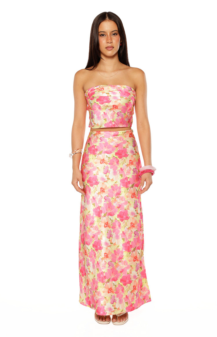 Genevieve Yellow Floral Pop Print Maxi Skirt