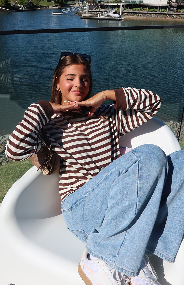So Breezy Chocolate Stripe Long Sleeve Top