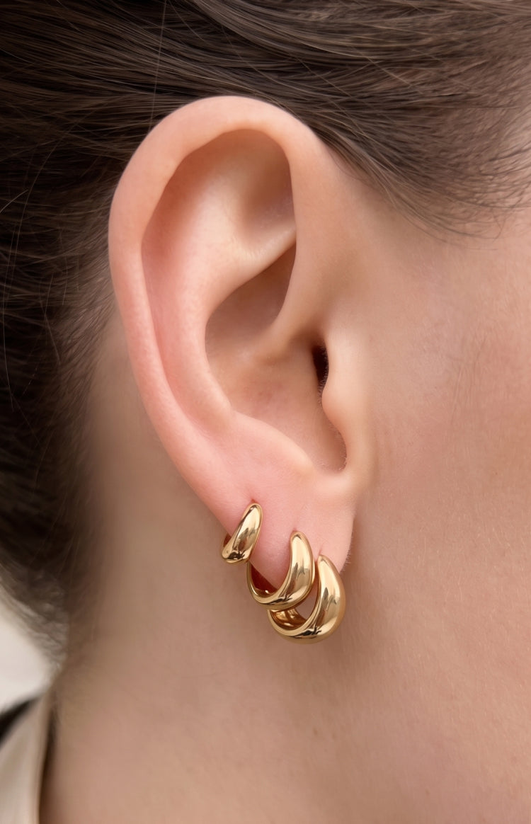 Isolde Gold Three Piece Huggie Earring Set