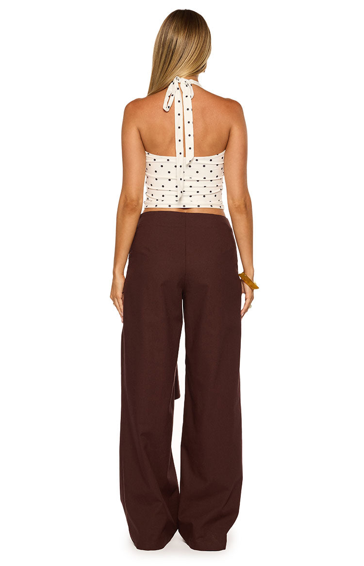 Kady Brown Linen Tie Wide Leg Pants
