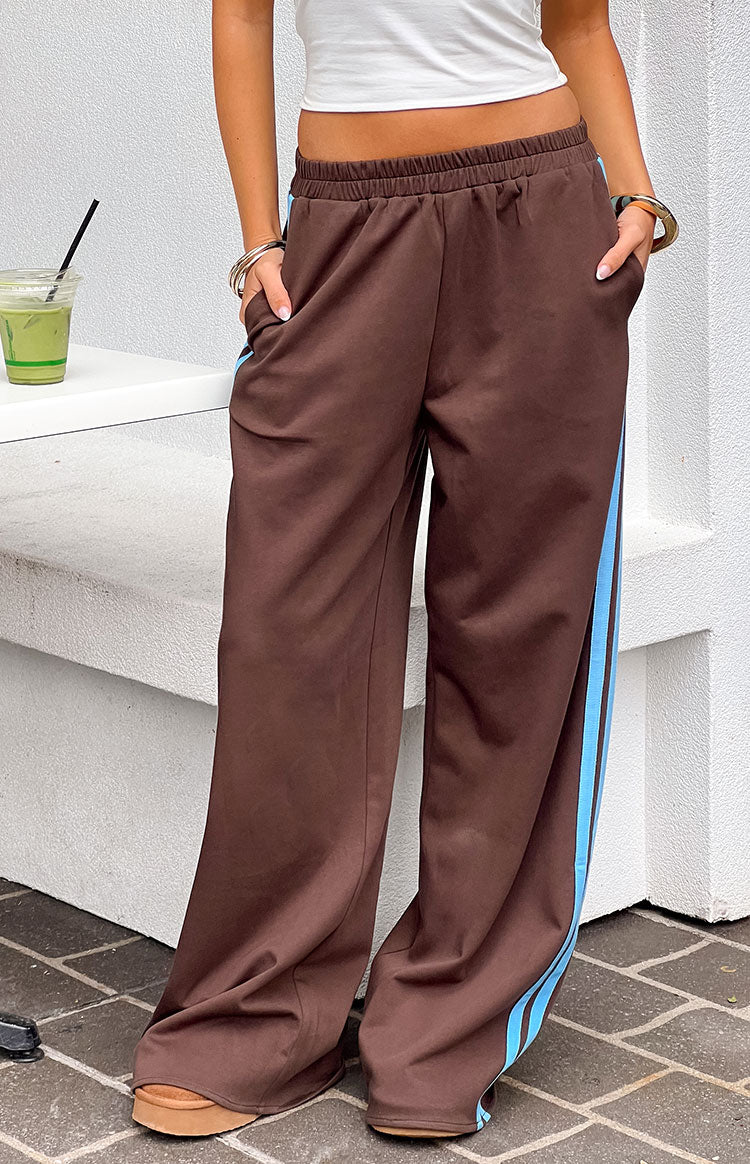 Kosie Chocolate And Blue Stripe Track Pants