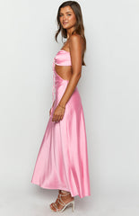 Lili Pink Satin Strapless Maxi Dress
