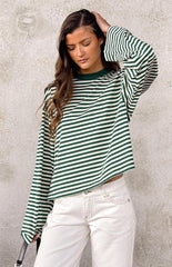 Lioness Bloom Moss Stripe Long Sleeve Top
