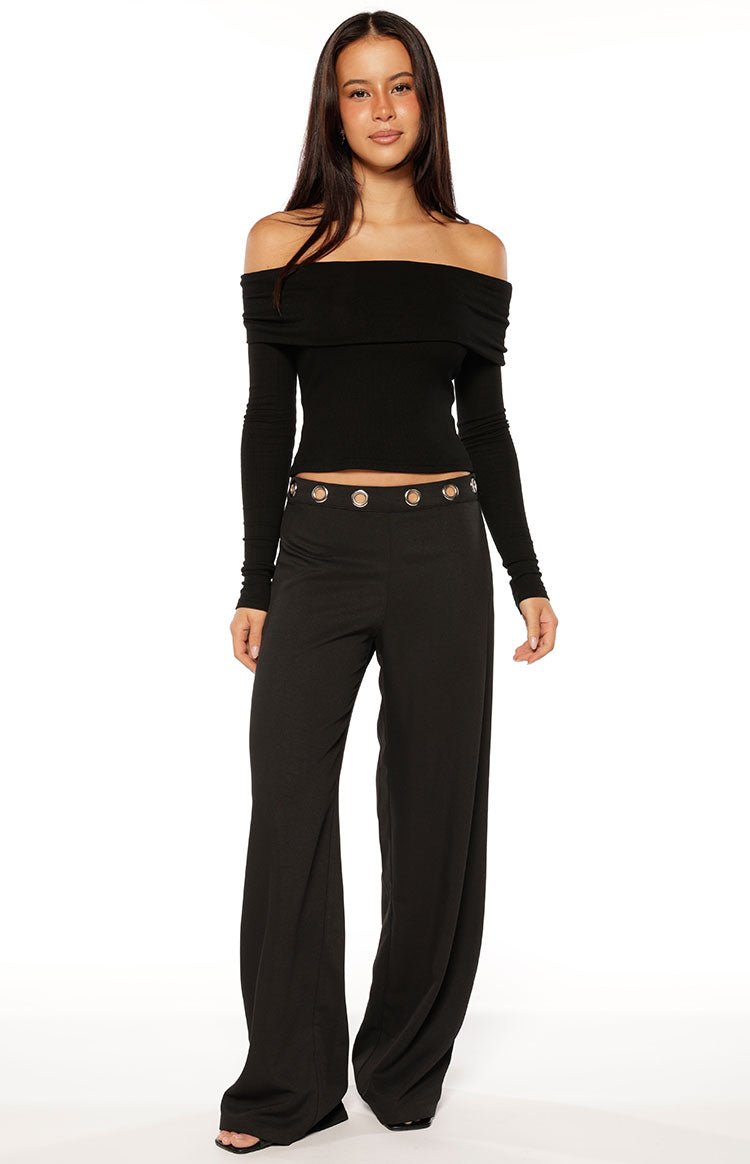 Marlin Black Off Shoulder Long Sleeve Top