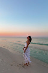 Paisley White Floral Ruffle Maxi Skirt