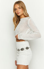 She's Glowing White Sequin Knit Mini Skirt