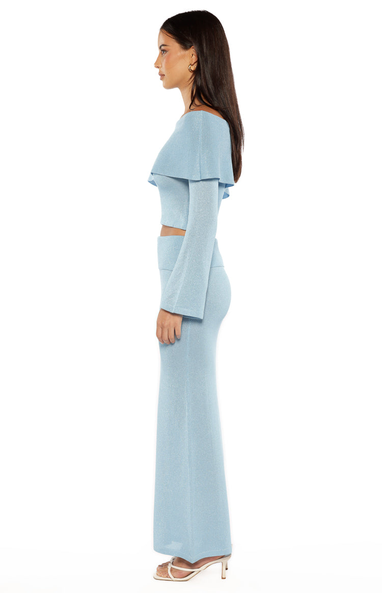 Simona Blue Long Sleeve Off Shoulder Knit Top