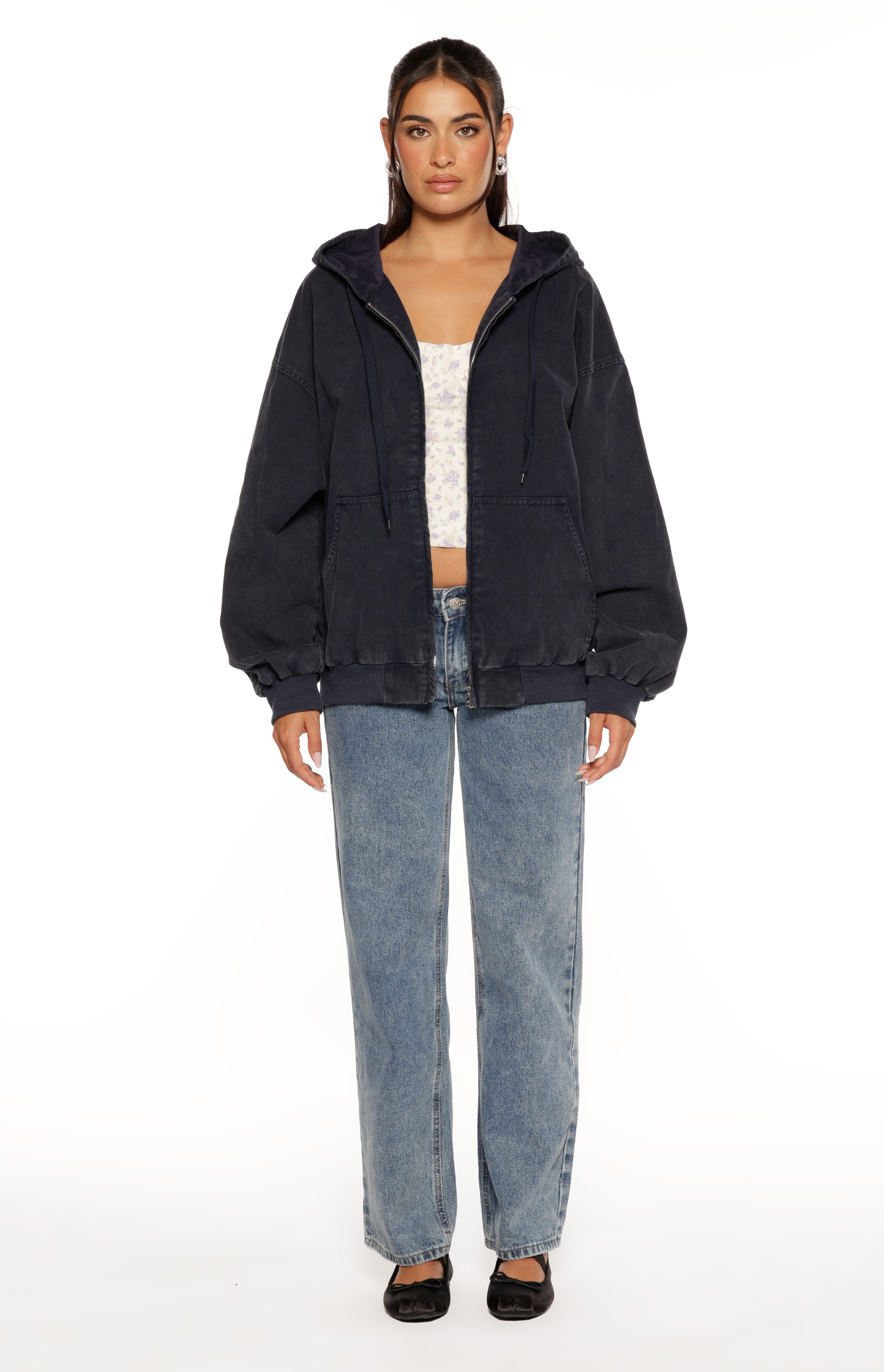 Tate Washed Navy Oversized Hooded Jacket