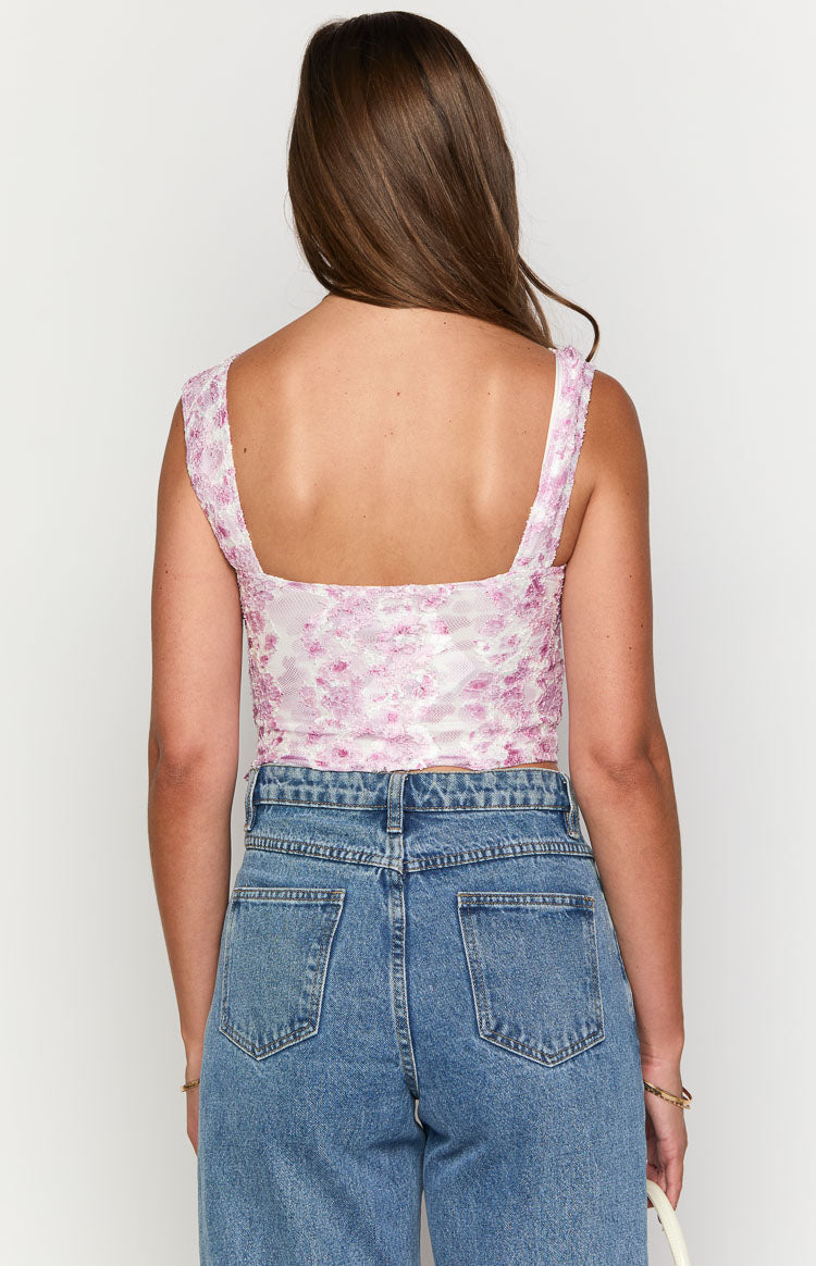 Vida Pink Lace Bow Top