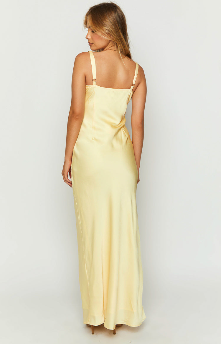 Zya Yellow Satin Maxi Dress