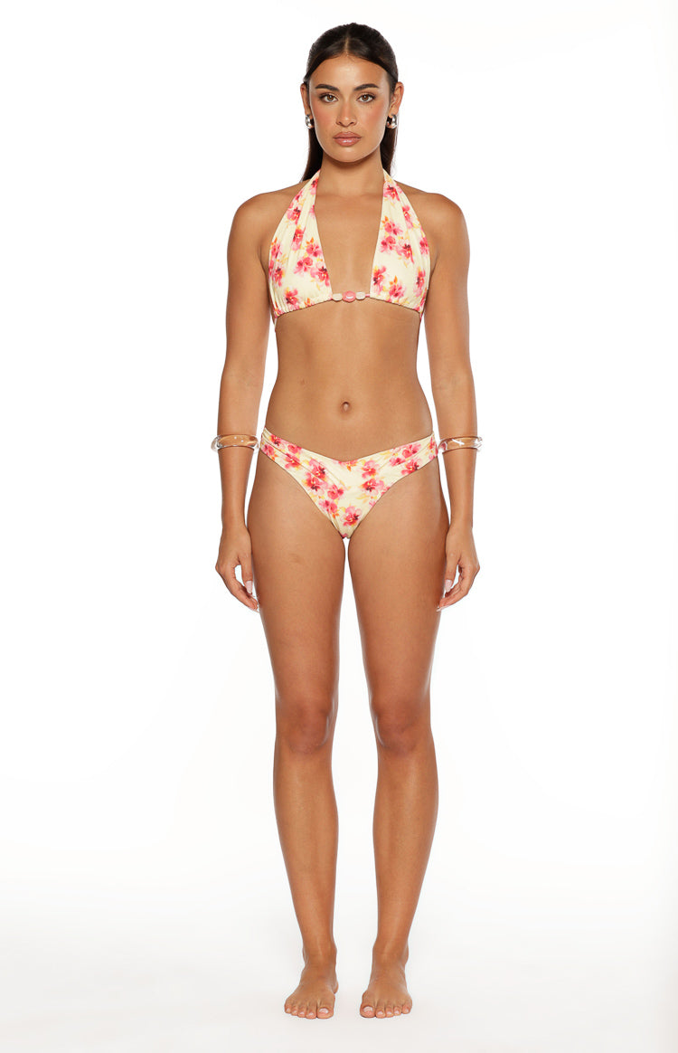 Coraya Yellow and Pink Floral Print Wrap Bikini Bottoms